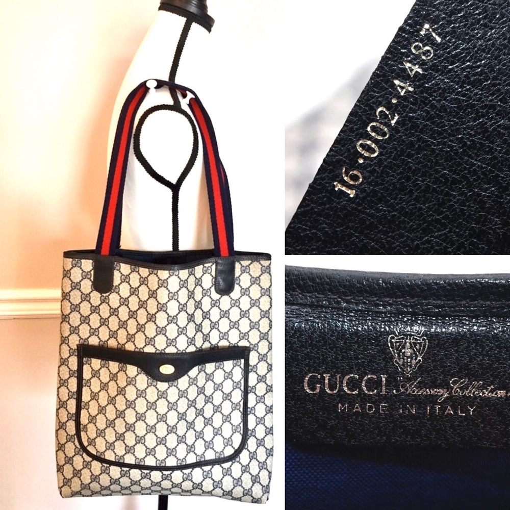 Authentic Gucci tote navy & grey coated canvas